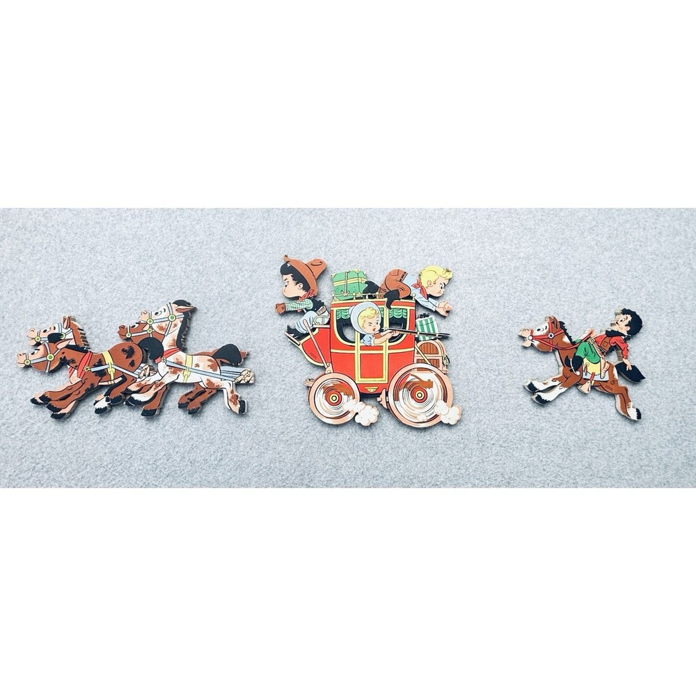Vintage 1950s Dolly Toy Company Pin Up Wall Cowboy Western Wagon Horses